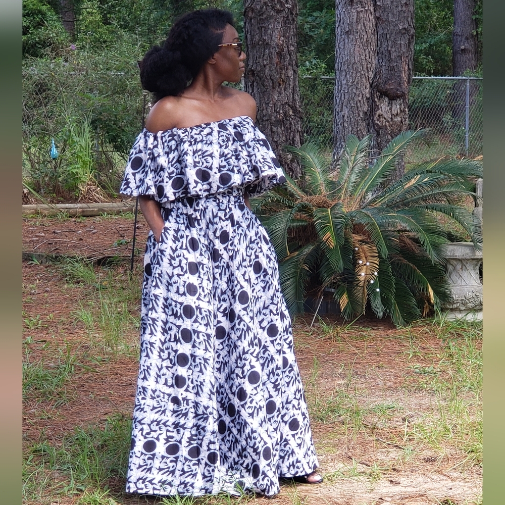 Chic Indigo Blue Off Sholder Ruffled Sholder Maxi  Dress